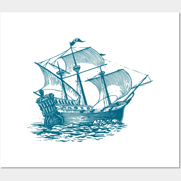 Wooden Sailing ship sketch Wall Art by Spazashop Designs